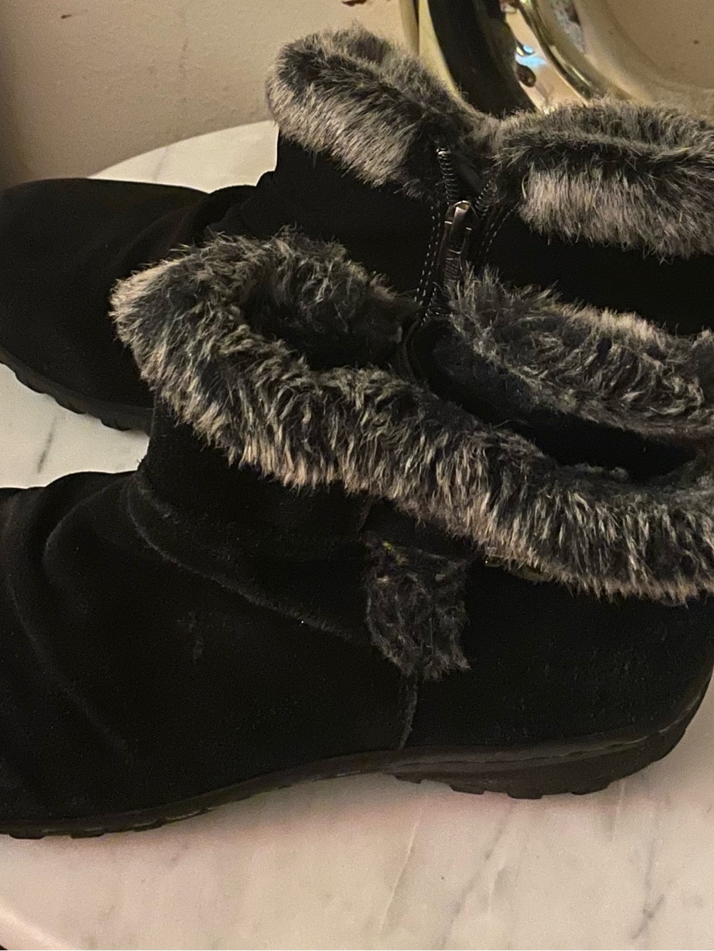 Women's Black Faux Fur Trim Winter Booties